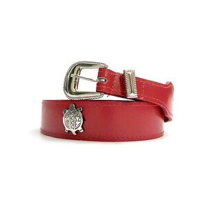 vintage | 80s western vegan faux leather stiff slim silver conchos belt | sz l